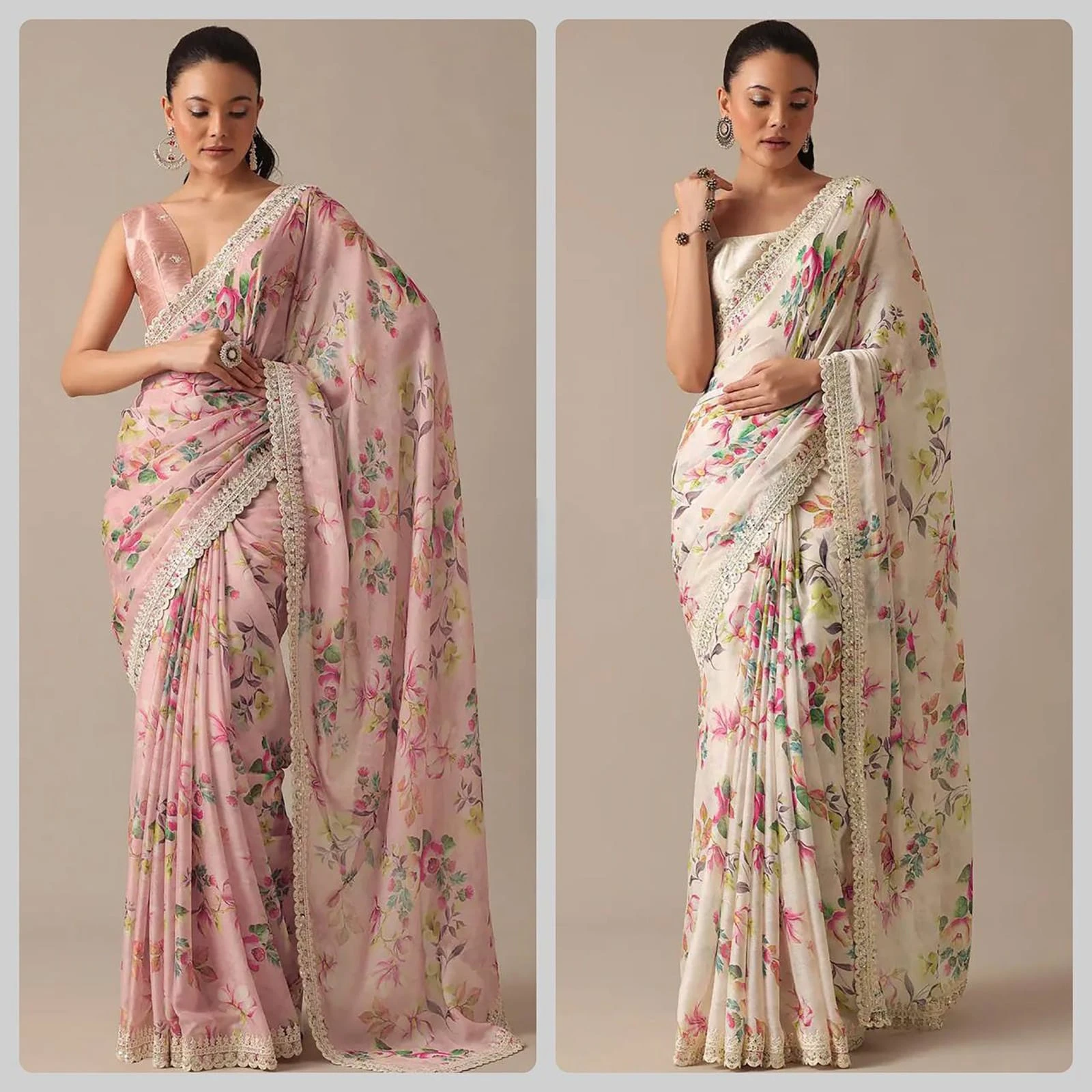 LIGHT COLOUR LEAF & FLOWER PRINT SAREE